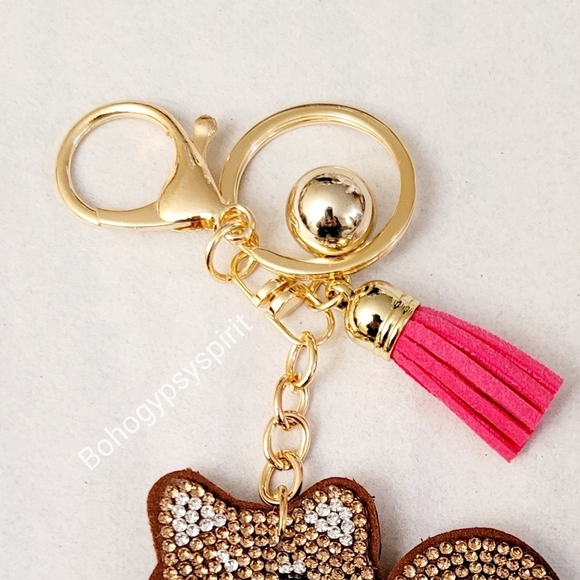 Bling Shibu Dog Crystal Rhinestone Keychain Bag Charm With Pink Tassel - Picture 8 of 14